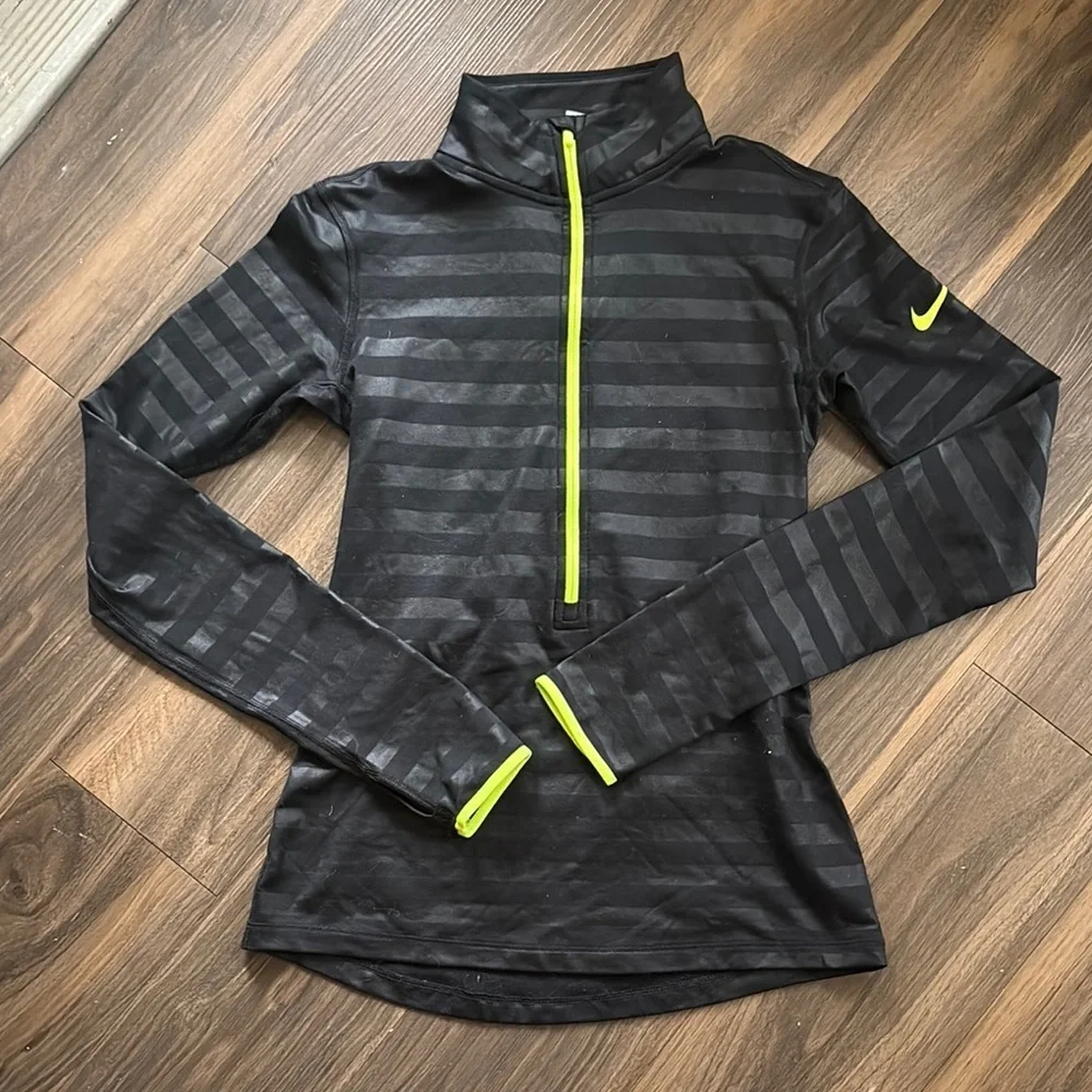 Nike Black and Neon Yellow Quarter-Zip Top